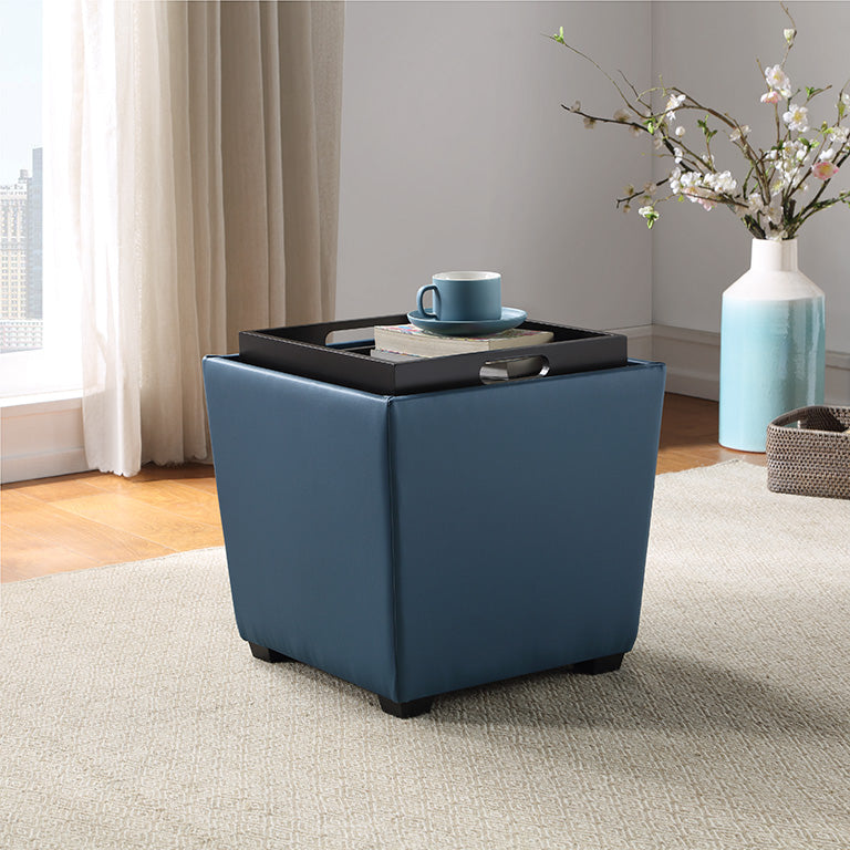 Ave Six by Office Star Products ROCKFORD STORAGE OTTOMAN IN SLATE BLUE FAUX LEATHER - RCK361-P55