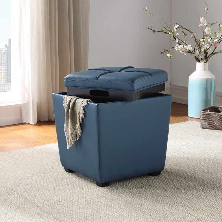 Ave Six by Office Star Products ROCKFORD STORAGE OTTOMAN IN SLATE BLUE FAUX LEATHER - RCK361-P55