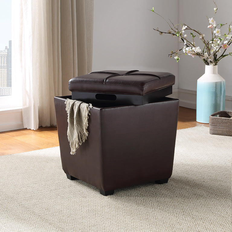 Ave Six by Office Star Products ROCKFORD STORAGE OTTOMAN IN PEWTER FAUX LEATHER - RCK361-PD