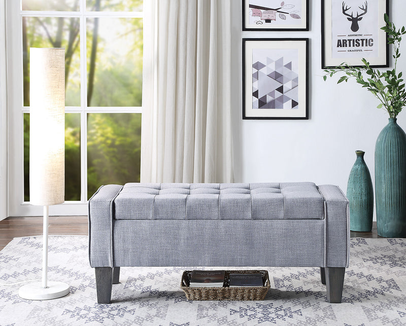 Ave Six by Office Star Products BAYTOWN STORAGE BENCH IN DOVE FABRIC WITH GREY WASHED LEG FINISH - SB562-M55