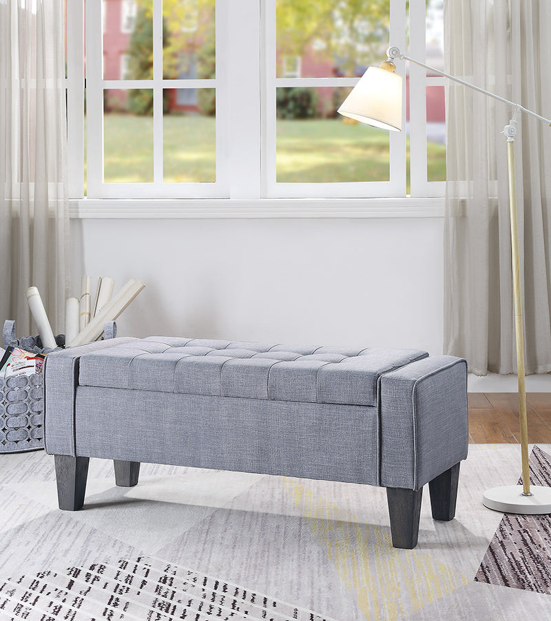 Ave Six by Office Star Products BAYTOWN STORAGE BENCH IN DOVE FABRIC WITH GREY WASHED LEG FINISH - SB562-M55