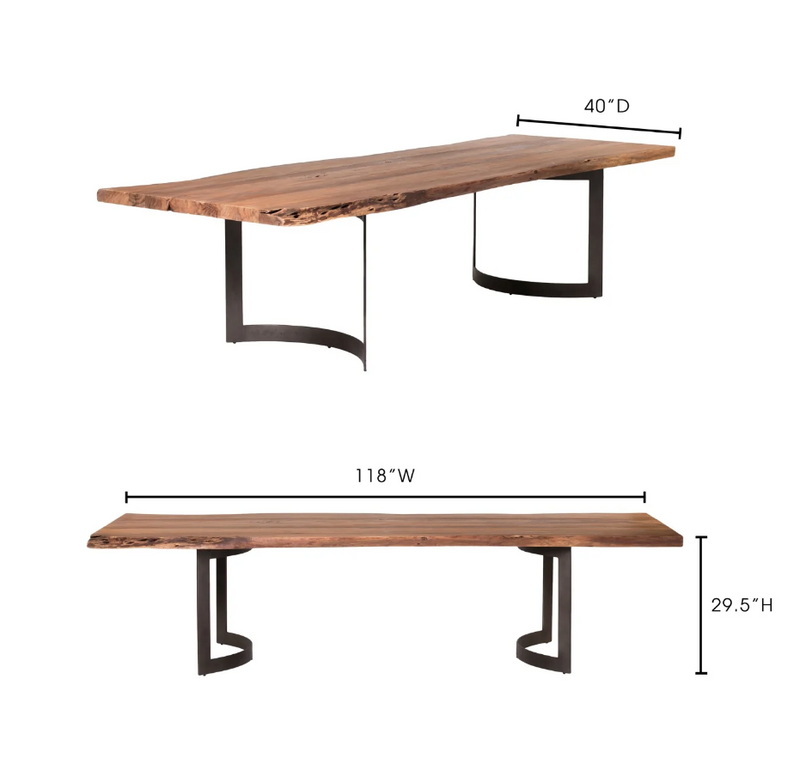 10 ft. Live Edge Solid Wood Table with curved steel bases