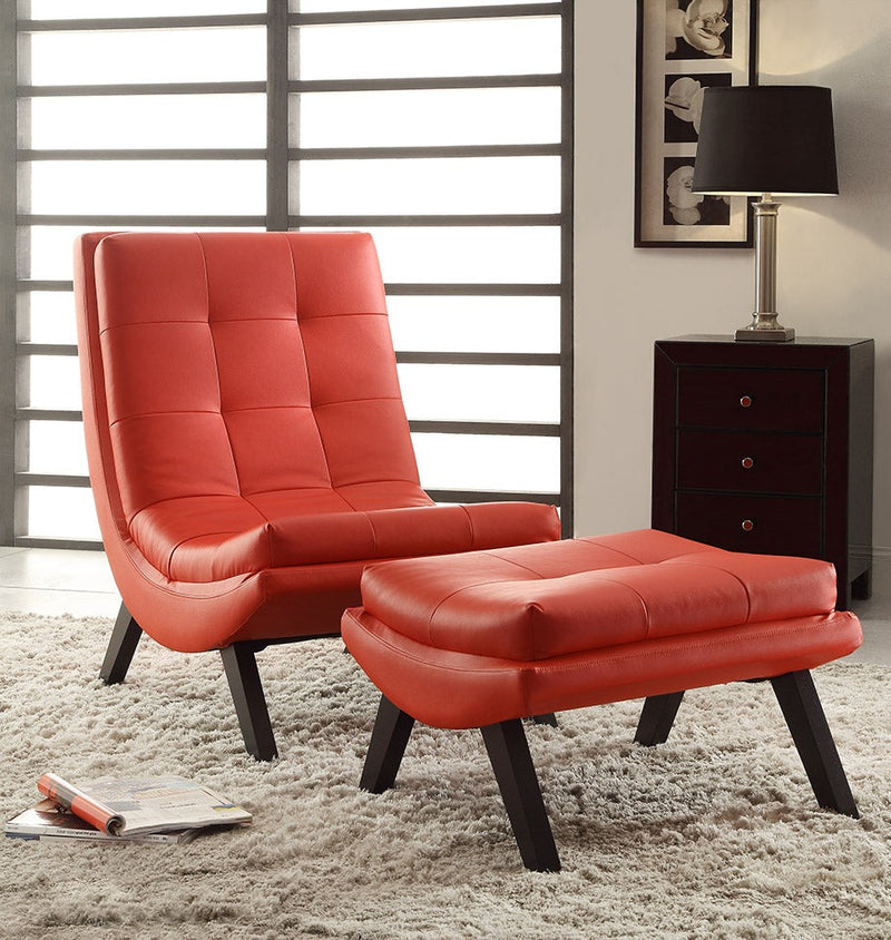 Ave Six by Office Star Products TUSTIN LOUNGE CHAIR AND OTTOMAN SET WITH WHITE FAUX LEATHER FABRIC & BLACK LEGS - TSN51