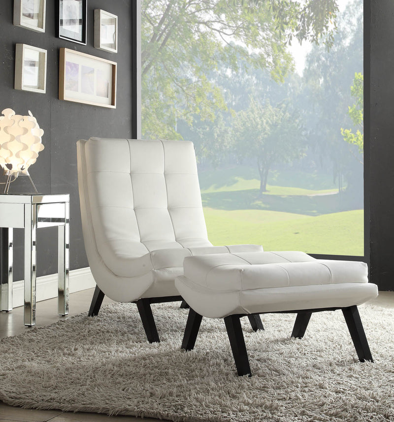 Ave Six by Office Star Products TUSTIN LOUNGE CHAIR AND OTTOMAN SET WITH WHITE FAUX LEATHER FABRIC & BLACK LEGS - TSN51