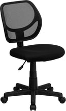 Sillón de oficina giratorio FLASH Neri Kids de respaldo bajo de malla negra con respaldo cuadrado curvado y reposabrazos