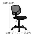 Sillón de oficina giratorio FLASH Neri Kids de respaldo bajo de malla negra con respaldo cuadrado curvado y reposabrazos