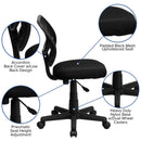 Sillón de oficina giratorio FLASH Neri Kids de respaldo bajo de malla negra con respaldo cuadrado curvado y reposabrazos