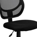 Sillón de oficina giratorio FLASH Neri Kids de respaldo bajo de malla negra con respaldo cuadrado curvado y reposabrazos