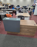 USED Deskmakers Reception Desk 72" x 30" with Dual Box/Box/File Pedestals – Walnut Finish
