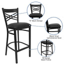 FLASH FURNITURE HERCULES Series Black ''X'' Back Metal Restaurant Barstool - Vinyl Seat