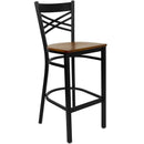 FLASH FURNITURE HERCULES Series Black ''X'' Back Metal Restaurant Barstool - Wood Seat