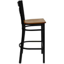 FLASH FURNITURE HERCULES Series Black ''X'' Back Metal Restaurant Barstool - Wood Seat