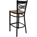FLASH FURNITURE HERCULES Series Black ''X'' Back Metal Restaurant Barstool - Wood Seat