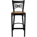FLASH FURNITURE HERCULES Series Black ''X'' Back Metal Restaurant Barstool - Wood Seat