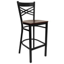 FLASH FURNITURE HERCULES Series Black ''X'' Back Metal Restaurant Barstool - Wood Seat