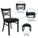 FLASH FURNITURE HERCULES Series Black ''X'' Back Metal Restaurant Chair - Vinyl Seat