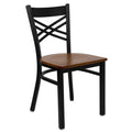 FLASH FURNITURE HERCULES Series Black ''X'' Back Metal Restaurant Chair - Wood Seat