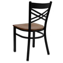 FLASH FURNITURE HERCULES Series Black ''X'' Back Metal Restaurant Chair - Wood Seat