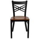 FLASH FURNITURE HERCULES Series Black ''X'' Back Metal Restaurant Chair - Wood Seat