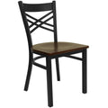 FLASH FURNITURE HERCULES Series Black ''X'' Back Metal Restaurant Chair - Wood Seat