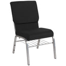 FLASH FURNITURE HERCULES Series 18.5''W Church Chair in Black Fabric with Book Rack - Silver Vein Frame