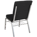 FLASH FURNITURE HERCULES Series 18.5''W Church Chair in Black Fabric with Book Rack - Silver Vein Frame