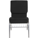FLASH FURNITURE HERCULES Series 18.5''W Church Chair in Black Fabric with Book Rack - Silver Vein Frame