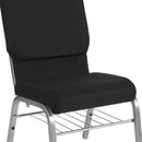 FLASH FURNITURE HERCULES Series 18.5''W Church Chair in Black Fabric with Book Rack - Silver Vein Frame