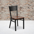 FLASH HERCULES Series Black Grid Back Metal Restaurant Chair - Wood Seat