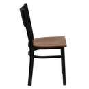 FLASH HERCULES Series Black Grid Back Metal Restaurant Chair - Wood Seat