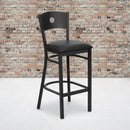 FLASH FURNITURE HERCULES Series Black Circle Back Metal Restaurant Barstool - Black Vinyl Seat