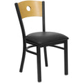 FLASH HERCULES Series Black Circle Back Metal Restaurant Chair - Natural Wood Back, Vinyl Seat