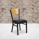FLASH HERCULES Series Black Circle Back Metal Restaurant Chair - Natural Wood Back, Vinyl Seat