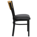 FLASH HERCULES Series Black Circle Back Metal Restaurant Chair - Natural Wood Back, Vinyl Seat