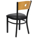 FLASH HERCULES Series Black Circle Back Metal Restaurant Chair - Natural Wood Back, Vinyl Seat