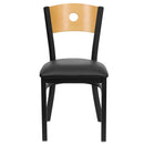 FLASH HERCULES Series Black Circle Back Metal Restaurant Chair - Natural Wood Back, Vinyl Seat
