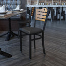 FLASH FURNITURE HERCULES Series Black Slat Back Metal Restaurant Chair - Natural Wood Back, Black Vinyl Seat