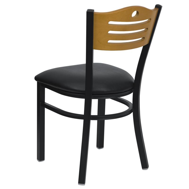 FLASH FURNITURE HERCULES Series Black Slat Back Metal Restaurant Chair - Natural Wood Back, Black Vinyl Seat