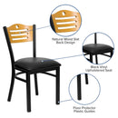 FLASH FURNITURE HERCULES Series Black Slat Back Metal Restaurant Chair - Natural Wood Back, Black Vinyl Seat