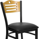 FLASH FURNITURE HERCULES Series Black Slat Back Metal Restaurant Chair - Natural Wood Back, Black Vinyl Seat
