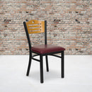 FLASH FURNITURE HERCULES Series Black Slat Back Metal Restaurant Chair - Natural Wood Back, Burgundy Vinyl Seat