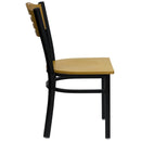 FLASH FURNITURE HERCULES Series Black Slat Back Metal Restaurant Chair - Natural Wood Back & Seat