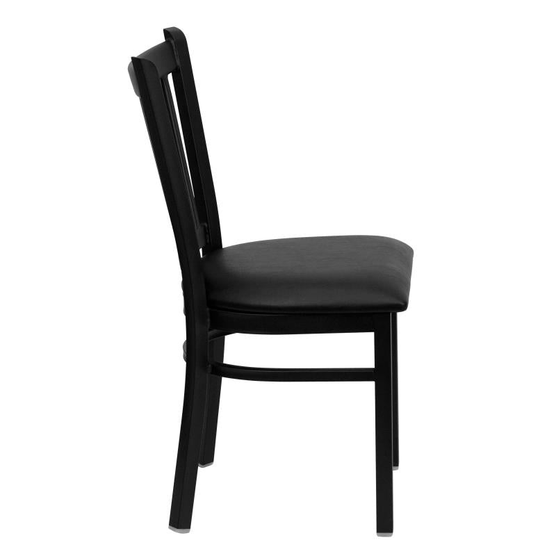 FLASH FURNITURE HERCULES Series Black Vertical Back Metal Restaurant Chair - Black Vinyl Seat