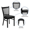 FLASH FURNITURE HERCULES Series Black Vertical Back Metal Restaurant Chair - Black Vinyl Seat