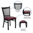 FLASH FURNITURE HERCULES Series Black Vertical Back Metal Restaurant Chair - Burgundy Vinyl Seat
