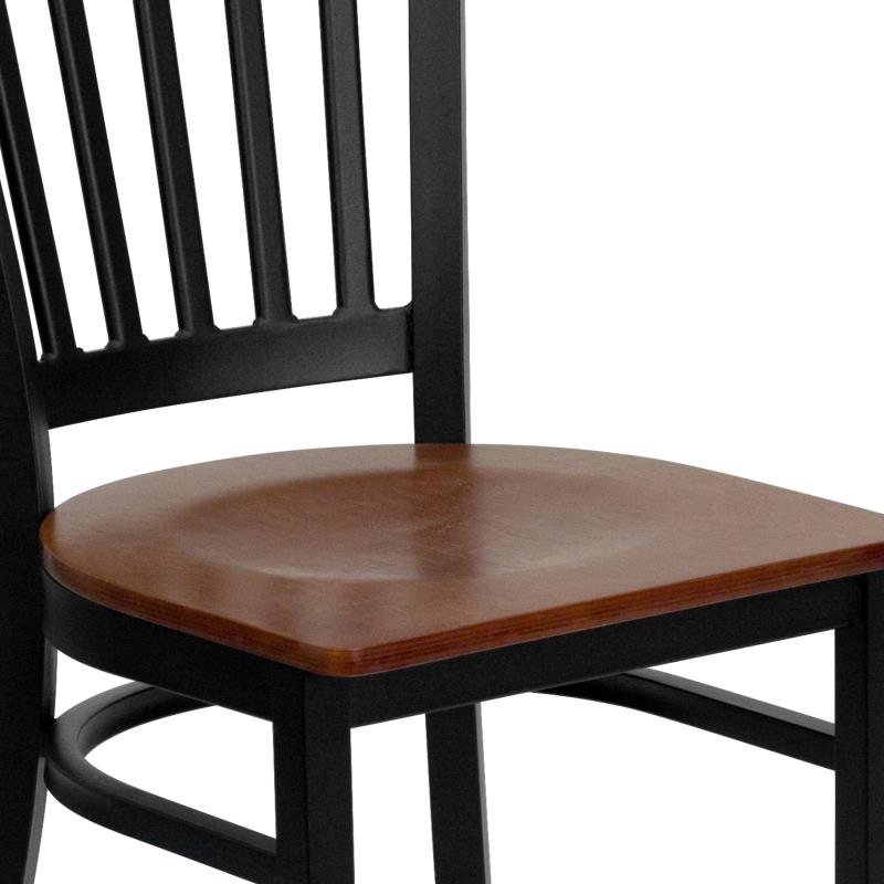 FLASH FURNITURE HERCULES Series Black Vertical Back Metal Restaurant Chair - Cherry Wood Seat