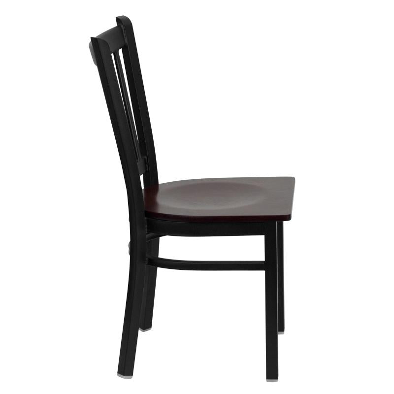 FLASH FURNITURE HERCULES Series Black Vertical Back Metal Restaurant Chair - Mahogany Wood Seat