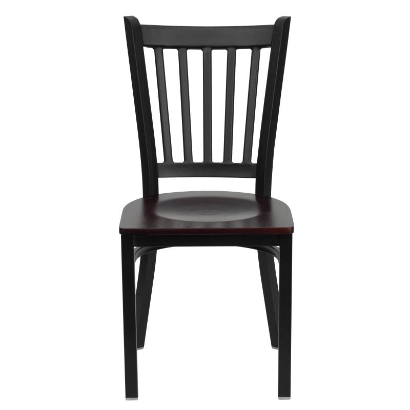 FLASH FURNITURE HERCULES Series Black Vertical Back Metal Restaurant Chair - Mahogany Wood Seat