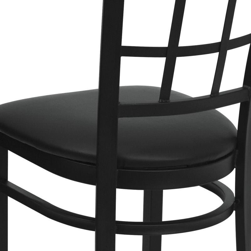 FLASH FURNITURE HERCULES Series Black Window Back Metal Restaurant Chair - Black Vinyl Seat