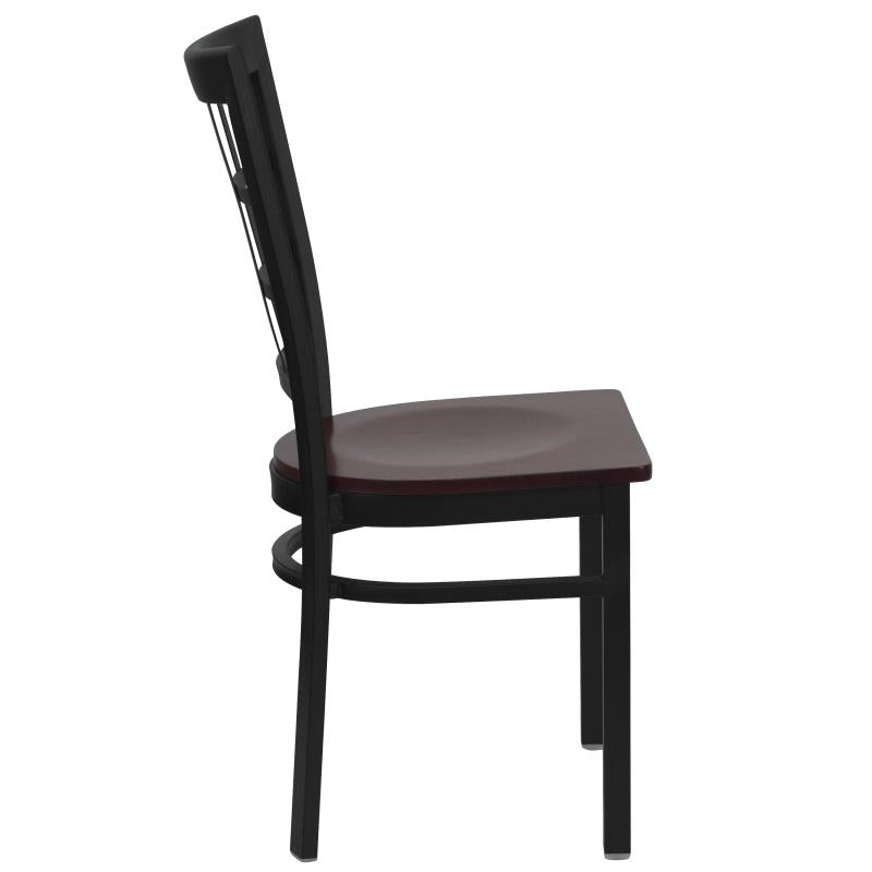 FLASH FURNITURE HERCULES Series Black Window Back Metal Restaurant Chair - Mahogany Wood Seat